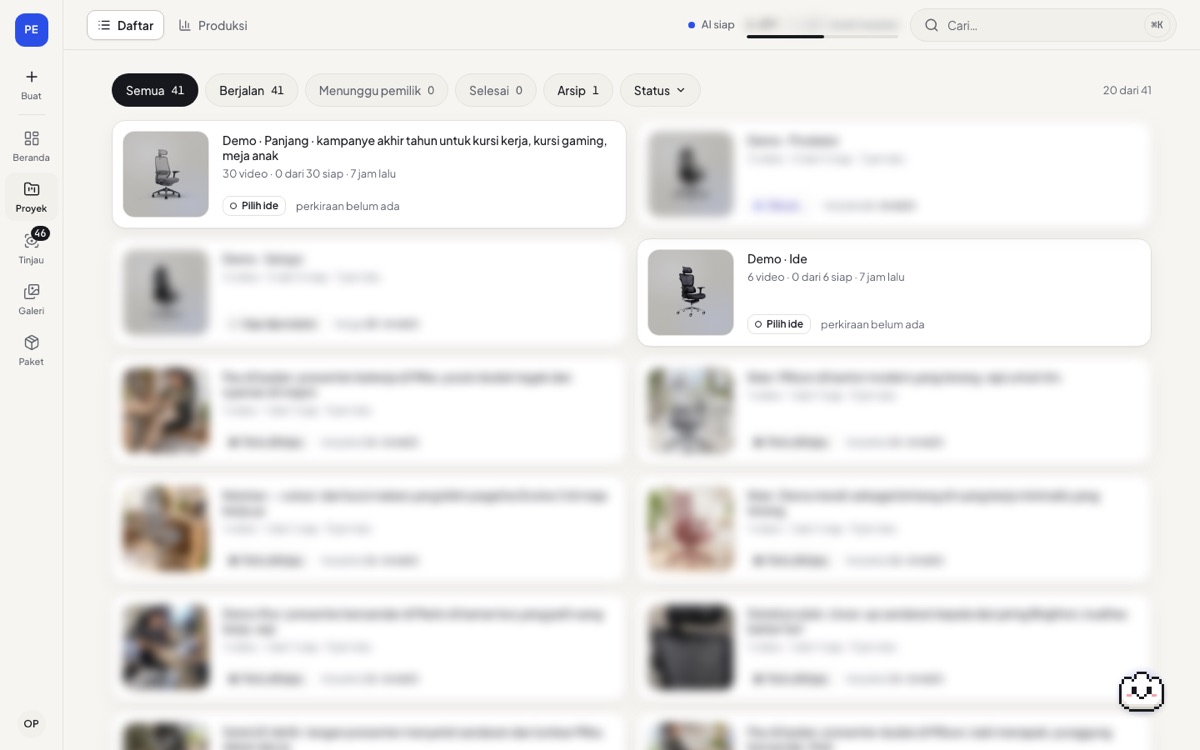 Daftar proyek di desktop